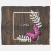 ピンク素朴バタフライパーソナライズされたフリースブランケット フリースブランケット (正面(横))