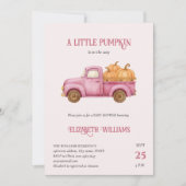ピンク素朴パンプキントラックベビーシャワーミニマル 招待状 (正面)