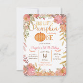 ピンク素朴パンプキンファースト誕生日招待状 招待状 (正面)