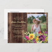 ピンク素朴パープルイエローフローラ卒業パーティー インビテーションポストカード (正面/裏面)