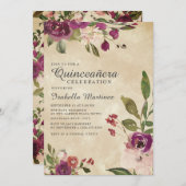 ピンク素朴パープルウォーター色フローラキンセアニラ 招待状 (正面/裏面)