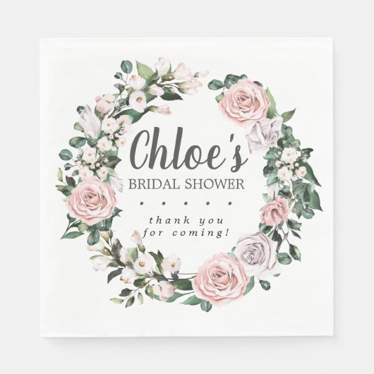 ピンク素朴パープルフローラブライダルシャワーありがとう スタンダードランチョンナプキン (正面)