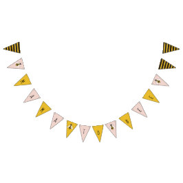 ピンク素朴ビー図解入りの、写真付きのバンティングのバナー記号 バンティングフラッグ