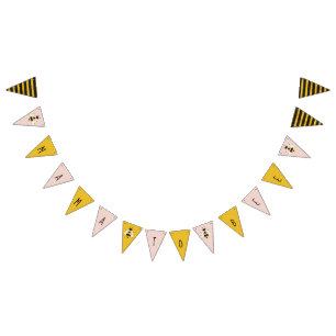 ピンク素朴ビー図解入りの、写真付きのバンティングのバナー記号 バンティングフラッグ