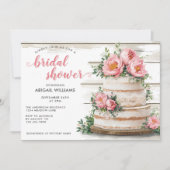 ピンク素朴ピーニーケーキフローラブライダルシャワー 招待状 (正面)