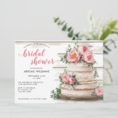 ピンク素朴ピーニーケーキフローラブライダルシャワー 招待状 (スタンド正面)
