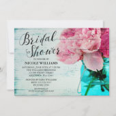 ピンク素朴ピーニーメイソンジャーブライダルシャワー 招待状 (正面)