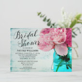 ピンク素朴ピーニーメイソンジャーブライダルシャワー 招待状 (スタンド正面)