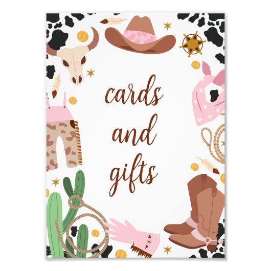 ピンク素朴ファーストロデオ誕生日のメニューサイン フォトプリント (正面)