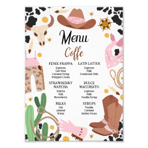 ピンク素朴ファーストRodeo 1st Birthday Menu Sign フォトプリント