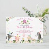 ピンク素朴ファームフローラ誕生日 招待状 (スタンド正面)