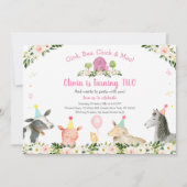 ピンク素朴ファームフローラ2nd誕生日 招待状 (正面)