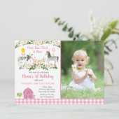 ピンク素朴ファームフローラ2nd誕生日 招待状 (スタンド正面)