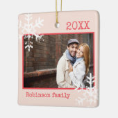 ピンク素朴フォトオーナメント雪片モノグラム セラミックオーナメント (左)