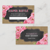 ピンク素朴フローラおむつラッフルチケットゲーム エンクロージャーカード (正面/裏面)