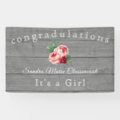 ピンク素朴フローラその女の子グレイ素朴ウッドBa 横断幕 (横)