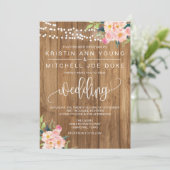 ピンク素朴フローラとウッド結婚式招待状 招待状 (スタンド正面)