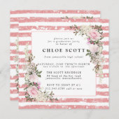 ピンク素朴フローラとストライプ卒業 招待状 (正面/裏面)