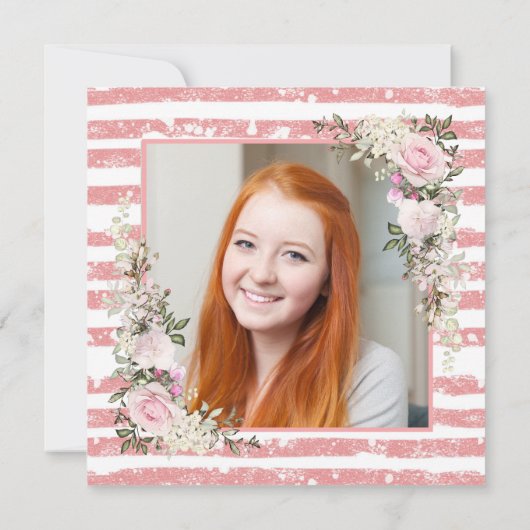 ピンク素朴フローラとストライプ卒業 招待状 (裏面)