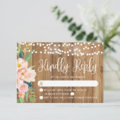 ピンク素朴フローラと木製ウェディングRSVP 出欠カード (スタンド正面)