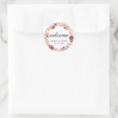 ピンク素朴フローラの結婚ウェルカムステッカー ラウンドシール (バッグ)