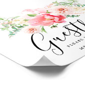 ピンク素朴フローラの結婚ゲストブックのサイン ポスター (角)