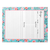 ピンク素朴フローラアクアウッドレシピ ノートパッド (正面)