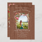 ピンク素朴フローラウッド結婚ズブライダルシャワー 招待状 (正面/裏面)