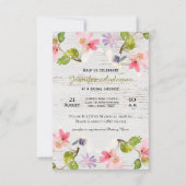 ピンク素朴フローラオンホワイトウッドシャワー招待状 (正面)