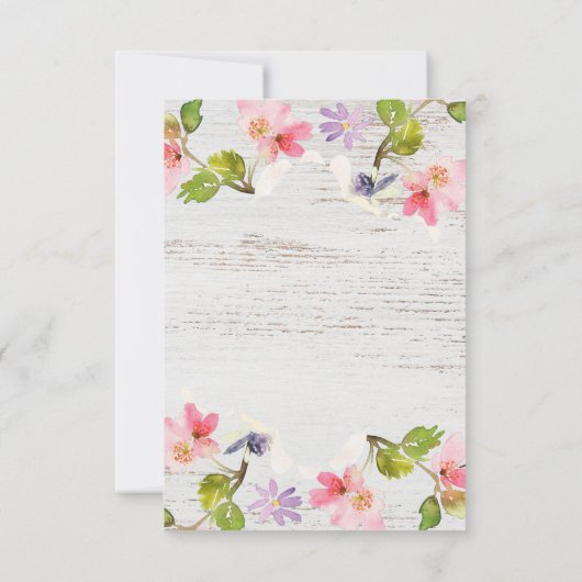 ピンク素朴フローラオンホワイトウッドシャワー招待状 (裏面)