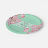 ピンク素朴フローラオンミントグリーンバーラップ結婚ズ ペーパープレート (アングル)