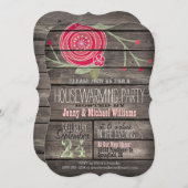 ピンク素朴フローラカントリーウッド引っ越し祝いパーティーパーティー 招待状 (正面/裏面)