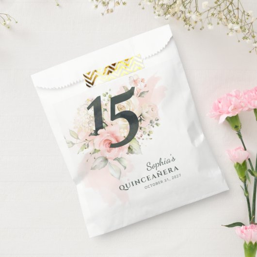 ピンク素朴フローラキンセアニェラ15th誕生日パーティー フェイバーバッグ (封をした状態)