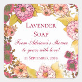 ピンク素朴フローラギフトソープブライダルシャワー スクエアシール (正面)