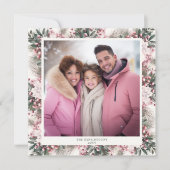 ピンク素朴フローラジンガムプレイドホリデーフォト シーズンカード (正面)
