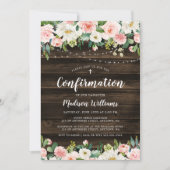 ピンク素朴フローラストリングライツガール確認 招待状 (正面)