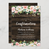 ピンク素朴フローラストリングライツガール確認 招待状 (正面/裏面)