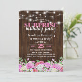 ピンク素朴フローラストリングライツバースデーパーティー 招待状 (スタンド正面)