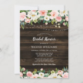 ピンク素朴フローラストリングライトブライダルシャワー 招待状 (正面)