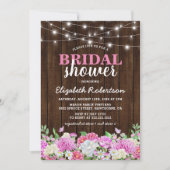ピンク素朴フローラストリングライトブライダルシャワー 招待状 (正面)