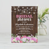ピンク素朴フローラストリングライトブライダルシャワー 招待状 (スタンド正面)