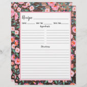ピンク素朴フローラダークウッドレシピバインダーページ (正面/裏面)