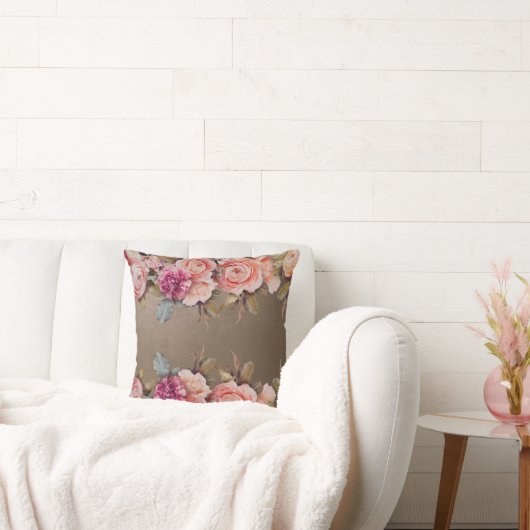 ピンク素朴フローラニュートラルカラーヴィンテージ クッション (ソファ)