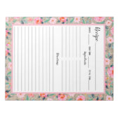 ピンク素朴フローラバーラップレシピ ノートパッド (正面)
