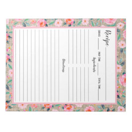 ピンク素朴フローラバーラップレシピ ノートパッド