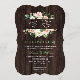 ピンク素朴フローラフレームバーンI DO BBQ 招待状