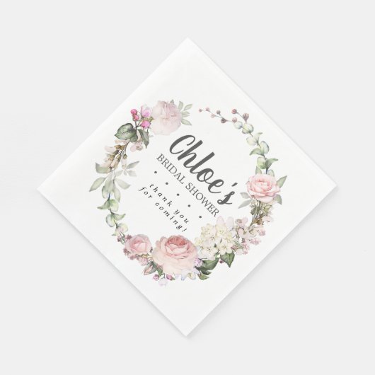 ピンク素朴フローラブライダルシャワーありがとう スタンダードランチョンナプキン (角)