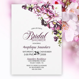 ピンク素朴フローラブライダルシャワー招待 招待状
