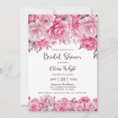ピンク素朴フローラブライダルシャワー 招待状 (正面)