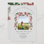 ピンク素朴フローラホワイトウッドブライダルシャワーインビタ 招待状 (正面/裏面)